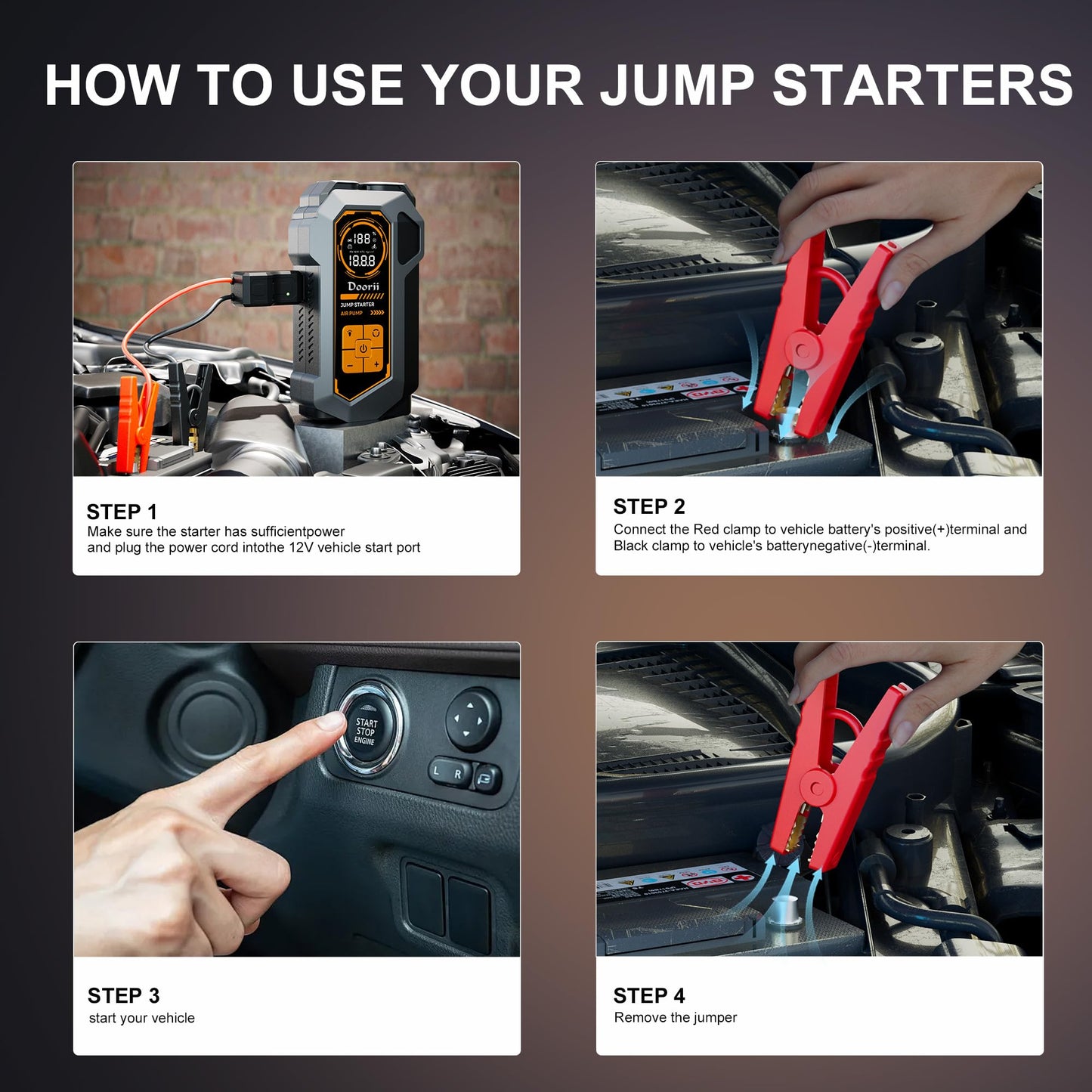 Doorii Jump Starter with Air Compressor, Car Jumper Starter Portable 6000A, 150PSI Tire Inflator/Air Pump, LED Flashlight for Up to 10.0L Gas / 8.0L Diesel Engines