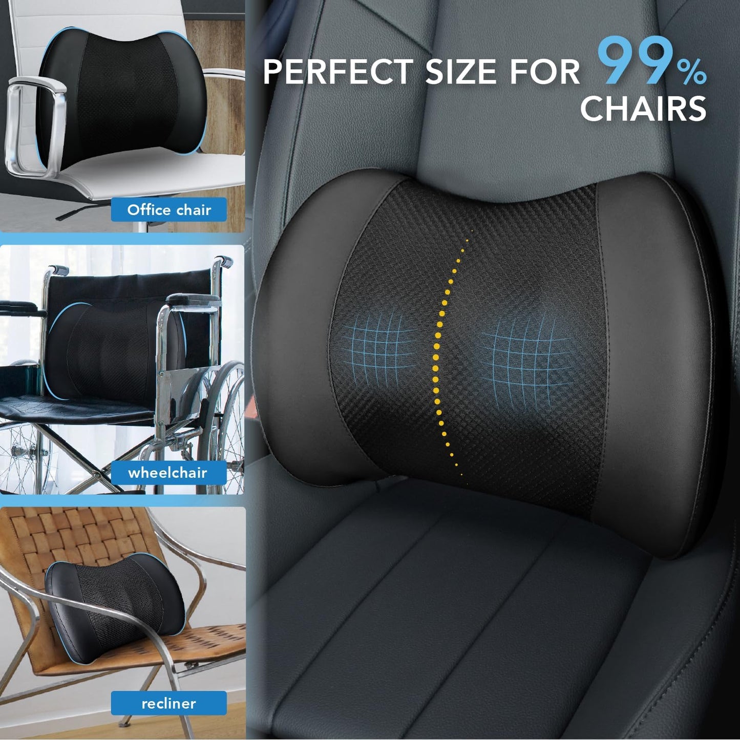 Lofty Aim Lumbar Support Pillow for Car, Memory Foam Lumbar Pillow for Lower Back Pain Relief - Back Cushion for Driving, Chair Support for Car-Office Chair, Wheelchair - Black