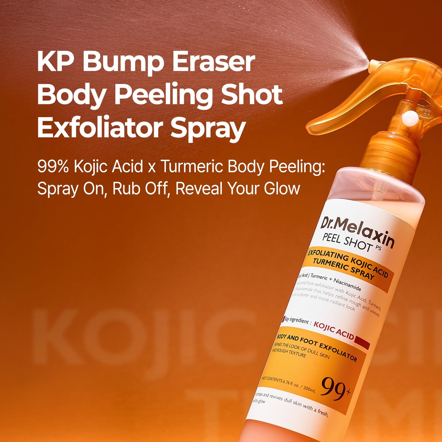 Dr.Melaxin Body Keratin Care Kojic Acid Turmeric Spray with AHA & PHA, Gentle Body Brightening & Exfoliating Peeling Solution for Dead Skin Cells & Texture, Korean Skincare, 6.76 fl.oz