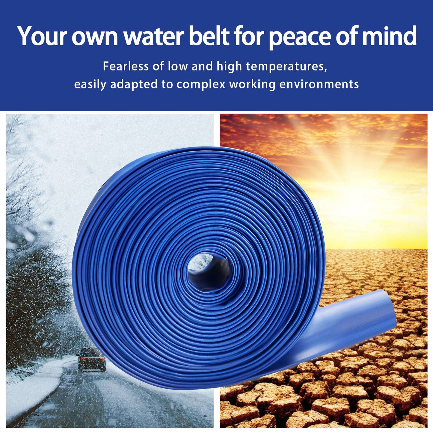 YASHINE PVC HOSE 1-1/2"*100ft, Pool Backwash Hose, Heavy Duty Reinforced Blue PVC Lay Flat Water, For Swimming Drain Pools and Clean Filters, with 2 Clamp