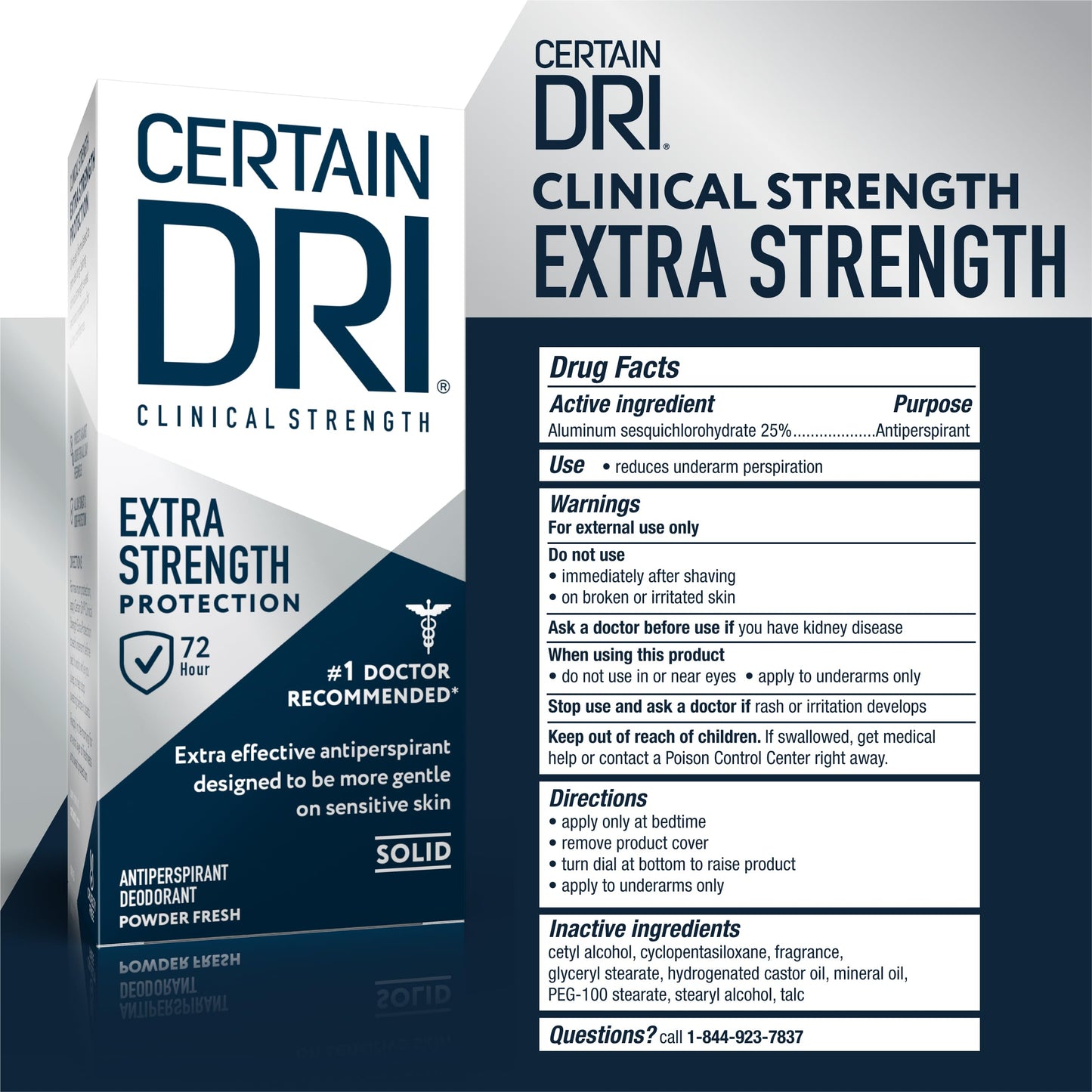 Certain Dri Extra Strength Clinical Solid Antiperspirant - 72-Hour Sweat & Odor Protection for Hyperhidrosis - Maximum-Strength - Powder Fresh Scent - 1.7 oz (Pack of 3)