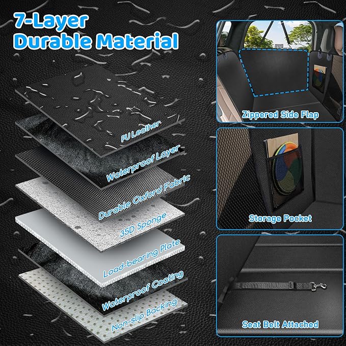 URPOWER PU Leather Back Seat Extender for Dogs – Hard Bottom Dog Car Seat Cover Holds 550 lbs, Anti-Scratch & Waterproof Dog Hammock for Full Size Trucks, Dogs Car Bed Pet Backseat Protector