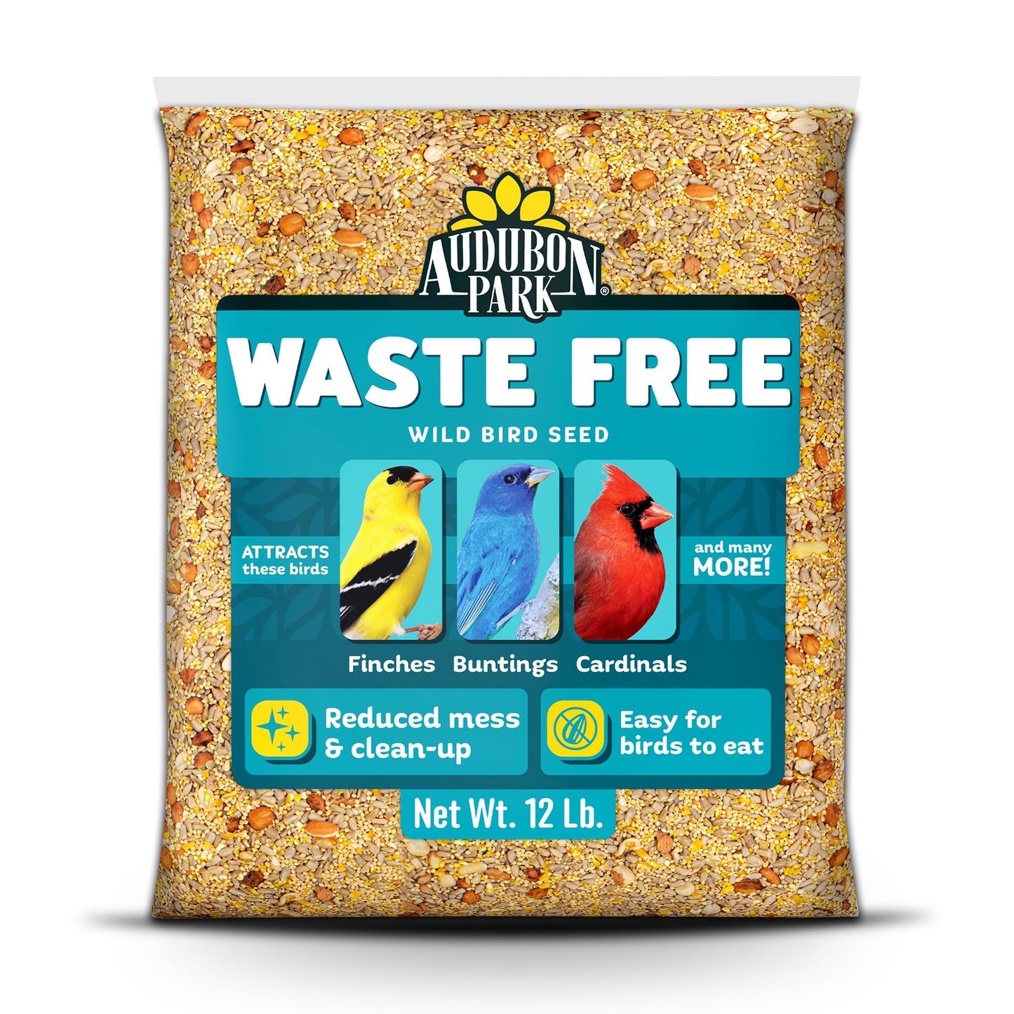 Audubon Park Waste Free Wild Bird Seed â 12 lb. No Mess Blend with Sunflower Hearts & Peanut Pieces â Bird Food for Outside Feeders