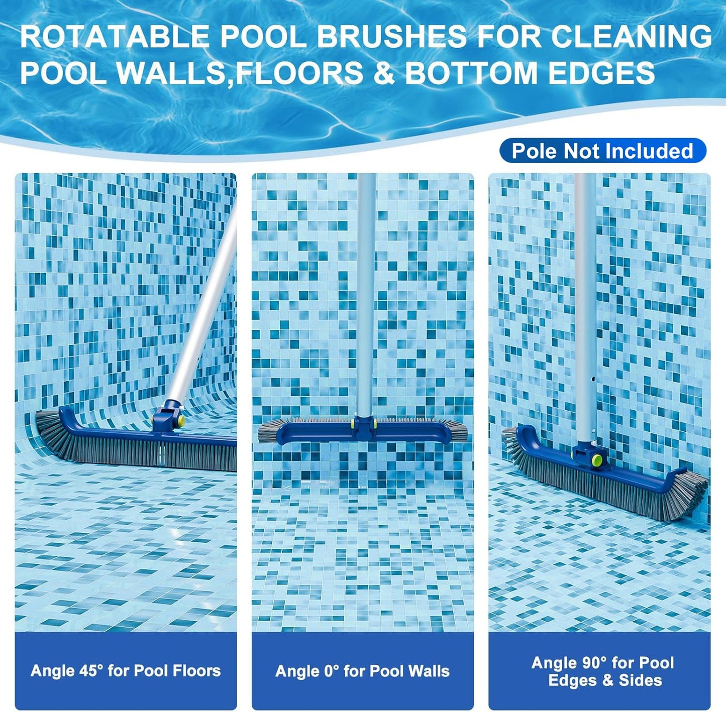 POOLAZA Pool Brush with Rotatable Handle,17.5" Pool Brush Head for Inground Pools, Above-Ground & Vinyl Pools, Heavy-Duty Pool Brushes for Cleaning Pool Walls