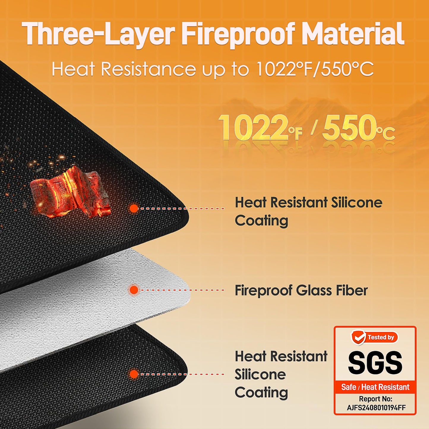 Amerbro Heat Resistant Mats for Countertop - Fireproof 16x20in Heat Resistant Mats for Air Fryer - Kitchen Countertop Protector for Air Fryer, Coffee Maker, Stand Mixer, Toaster, Oven 2PCS - Black
