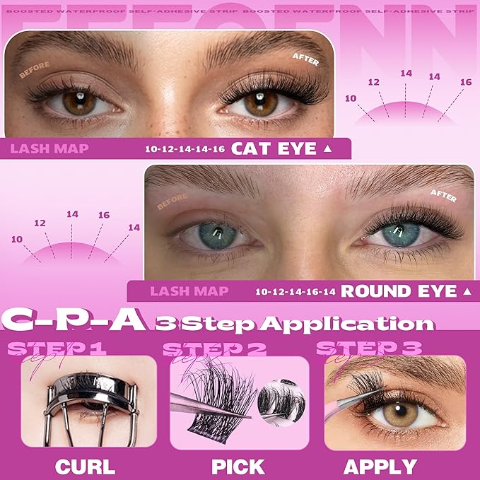 Self Adhesive Eyelashes Fluffy Self Adhesive Lash Clusters Pre Glue Eyelash Clusters Wispy Cluster Eyelash Extensions 10-16mm No Glue Needed Individual Lashes DIY Lash Extension Kit with Tweezers