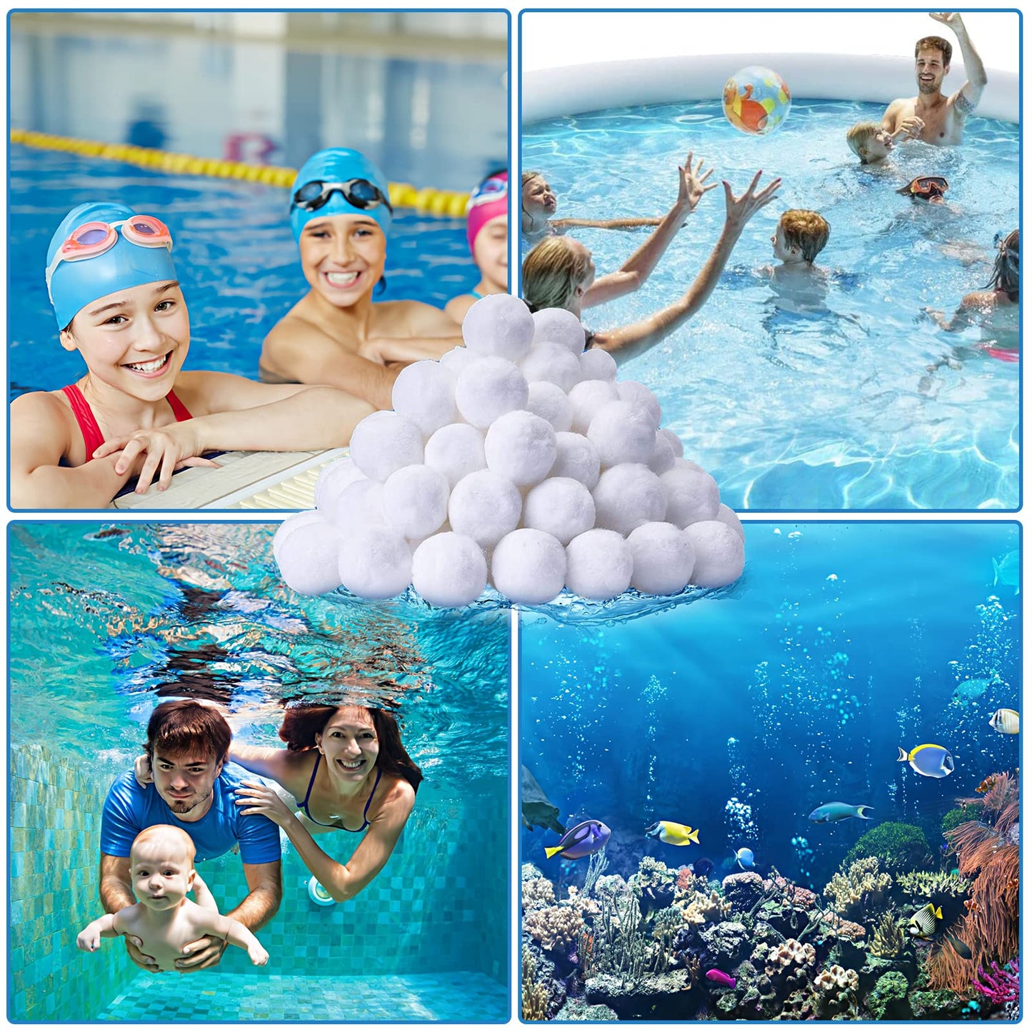 QwayHome 4.6 lbs Pool Filter Balls, Reusable Filter Fiber Balls for Above Ground Pool Sand Pump, Eco-Friendly, Efficient, Clean Water, Equals 165 lbs Filter Sand, White