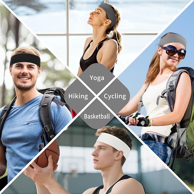 Panleding 12 Pack Sports Headbands for Women, Non-Slip Elastic Soft Hair Bands, Fashion Hair Warp for Workout, Yoga, Running, Fitness (4 Neutral colors)