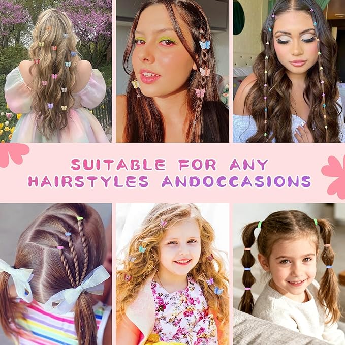 Hair Accessories for Girls, 1500P Colorful Hair Elastic Set, 45P Glitter Mini Butterfly Hair Claw Clips, Hair Wax Stick, Sparkly Colorful Hair Accessories for Girls with Hair Comb Set & Organizer Box