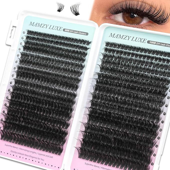 Fluff Lash Clusters 608PCS Cluster Eyelash Extensions 8-18MM Wispy Lashes Clusters 80D 100D D-Curly Eyelash Clusters Mix Daily Look Fake Eyelashes Extension by MAMZY LUXE