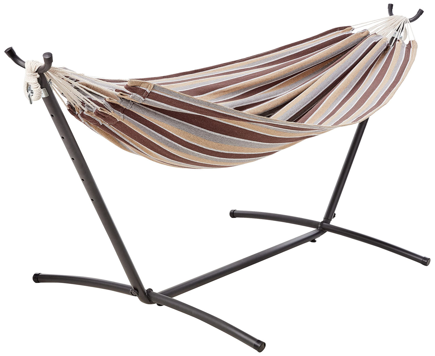 Amazon Basics Double Hammock with 9-Foot Space Saving Steel Stand and Carrying Case, 2 Person, 450 lb Capacity, Cream Wave, 110" x 47" x 43"