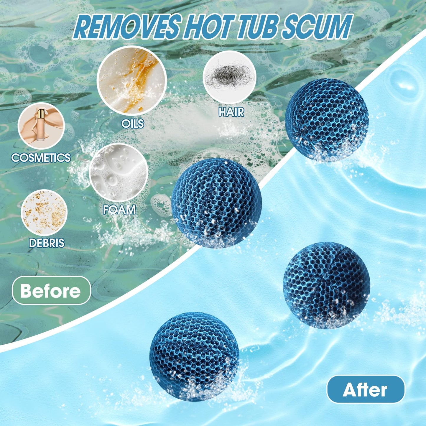 MTWEAR Hot Tub Scum Absorber, 6 Pack Spa & Pool Scum Eliminating Balls,hot tub scum Balls,Scum Sponge for Spa Hot Tub, Hot Tub Accessories, Oil Absorbing Sponge for Hot Tub Skimmer