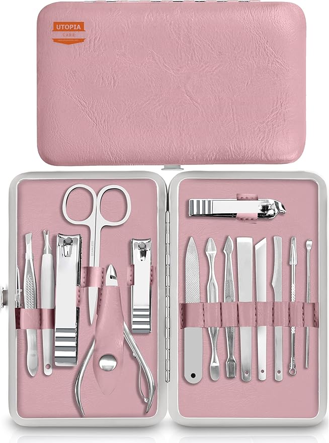Utopia Care - Manicure Kit for Women and Men, Manicure Set with Nail Clippers or Nail Kit Includes Fingernail & Toenail Clippers,15-Pcs Pedicure Kit Stocking Stuffers with Travel Case - Purple