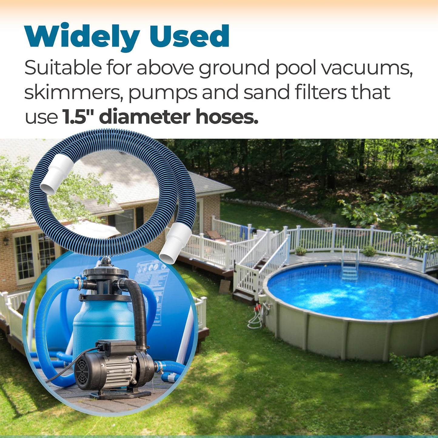 ANTOBLE 1 1/2" Swimming Pool Filter Hose Above Ground Pool Pump Hose Replacement Kit (6 Feet, 2 Hoses+4 Clamps+2 Adapters+2 Tapes)