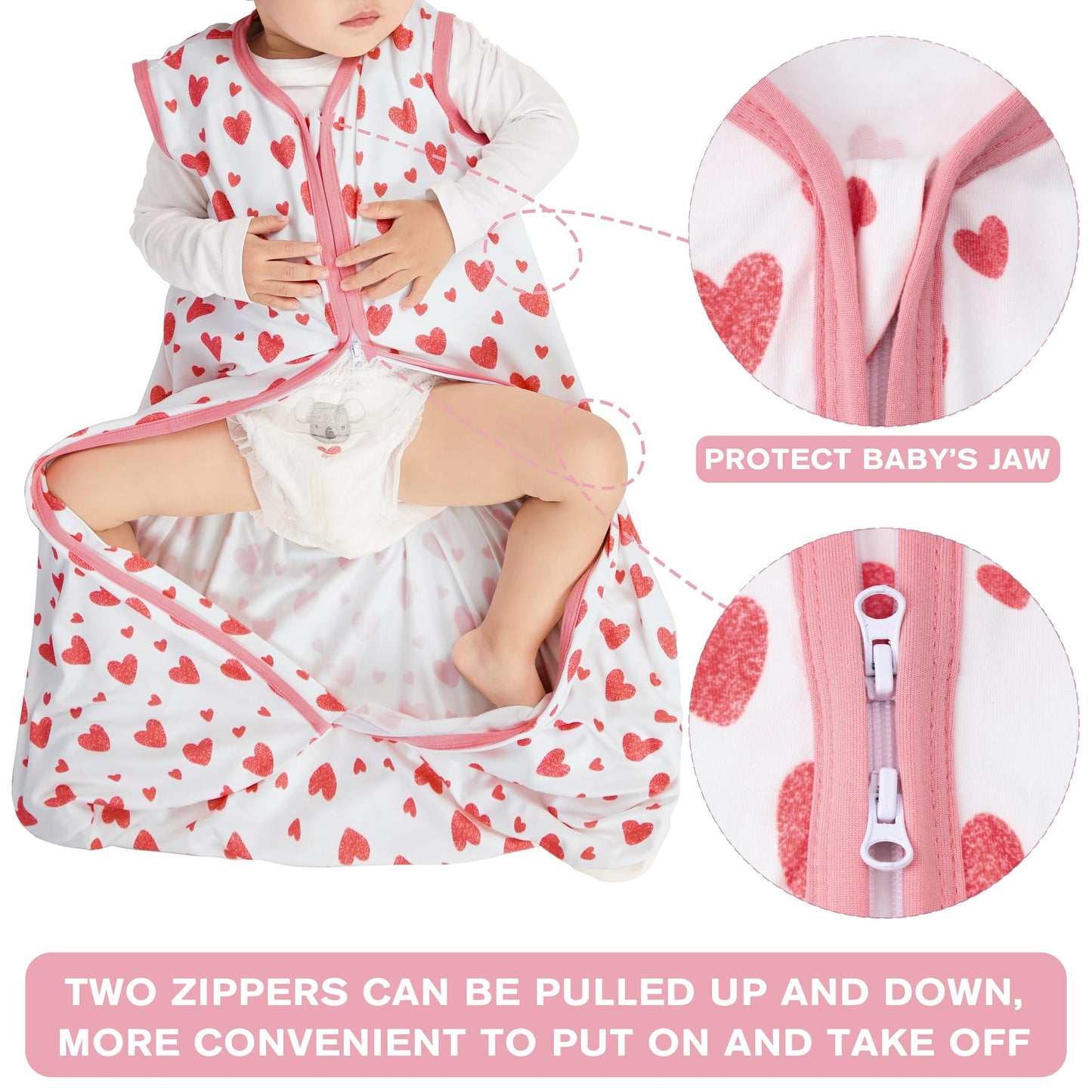 BSTOPPT 3 Pack Baby Sleep Sack 0-6 Months 100% Rayon Cotton Baby Sleeping Bag 2-Way Zipper Toddler Wearable Blankets Comfy Stretchy Lightweight TOG 0.3 (Heart&Pink&Floral)
