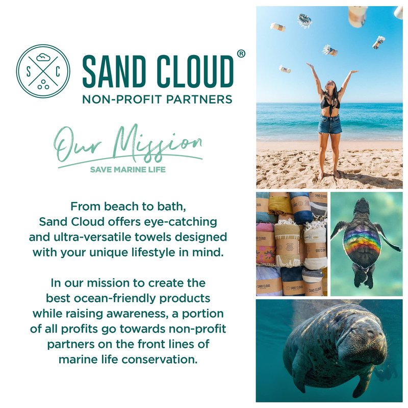 Sand Cloud Extra Large Turkish Beach Towel - Sand Resistant - 100% Organic Turkish Cotton Yarn - Quick Dry Towel for Beach Blanket or Bath - As Seen on Shark Tank - Marine Life (Prism Turtles XL)