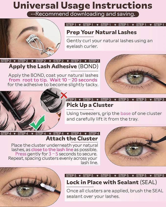 Fluffy Manga Lash Clusters Kit, Natural Wispy Cluster Eyelash Extensions, DIY Lash Extension at Home For Dolly Anime Look, Fairy Individual Lashes Kit with Waterproof Bond and Seal
