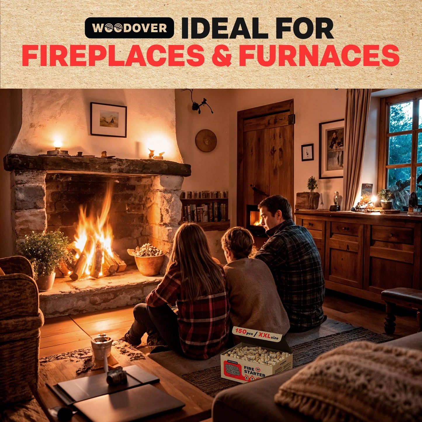 300 pcs Large Fire Starters for Fireplace, Natural Fire Starter for Campfires, for Wood Stove, BBQ, Grill, Pizza Oven, Outdoor Fire Pit, Chimney Charcoal Starter