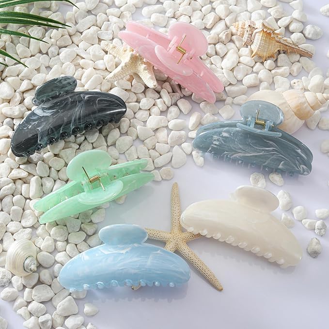 6 Pack Hair Claw Clips for Women - Large Non-Slip Claws for Thick Thin Hair, Cute Hair Barrettes Elegant & Durable, Fashion Hair Accessories Stylish Jaw Clips for Girls Gift(Assorted Colors)