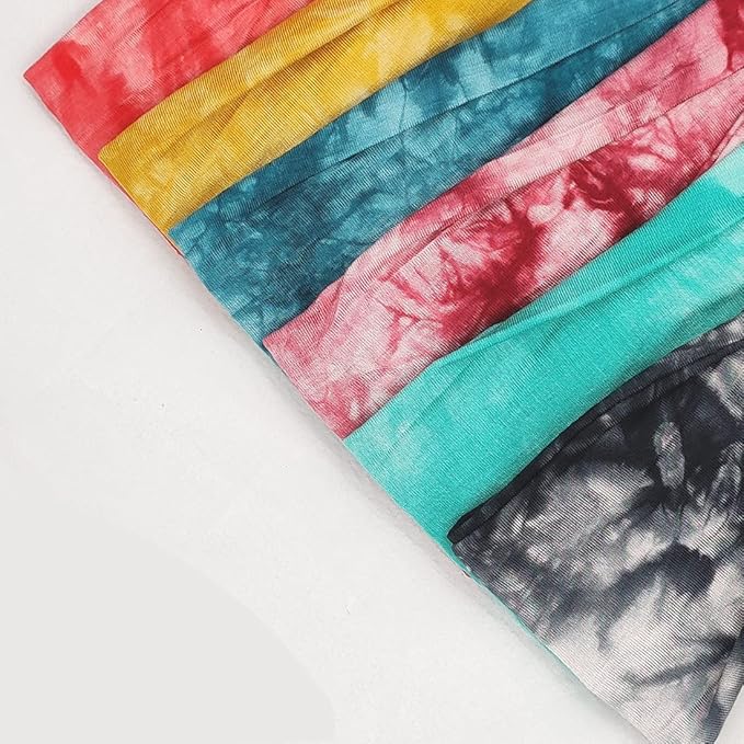 YONUF Boho Headbands For Women Fashion Wide Headband Yoga Workout Head Bands Hair Accessories Elastic Tie Dye Band 6 Pack