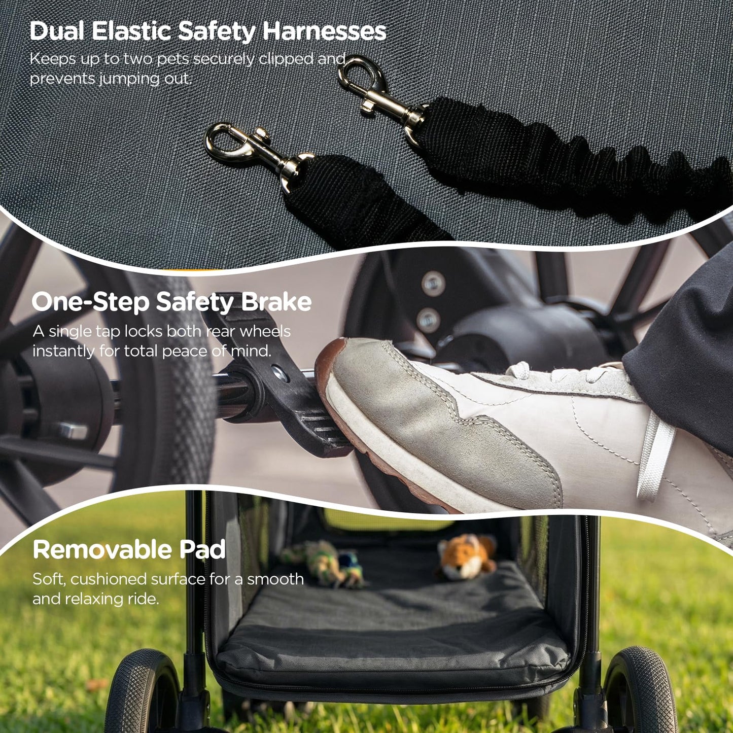 CANINE CANYON Scout Pet Stroller, Heavy Duty Dog Stroller for Large & Medium Dogs, Foldable Pet Stroller for 2 Small Dogs with All-Terrain Wheels, Storage Pocket & Cup Holder, 55 lbs Capacity, Black