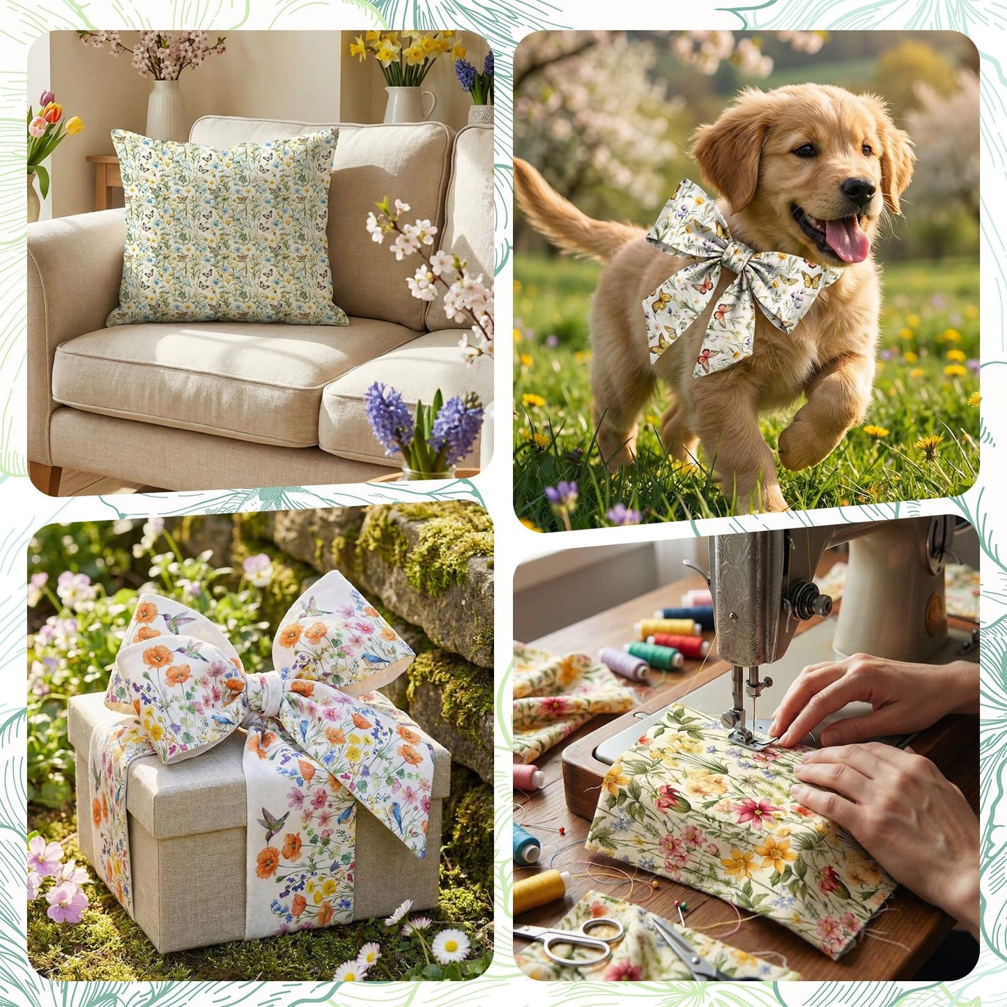 Hahafelt 10 Pcs Spring Wildflower Quilting Fabric Bundles 20 x 20 Inch Floral Hummingbird Butterfly Fat Quarters Squares Fabric by The Yard Precuts Patchwork for Summer DIY Sewing Craft Party Decor