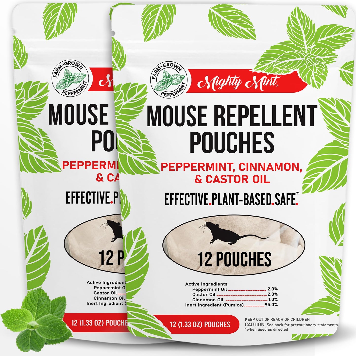 Mighty Mint Mouse Repellent Pouches â Peppermint, Castor Oil & Cinnamon Formula â Natural Indoor Deterrent for Mice and Rodents â Plant-Based, Long-Lasting Protection â 12 Count (Pack of 2)