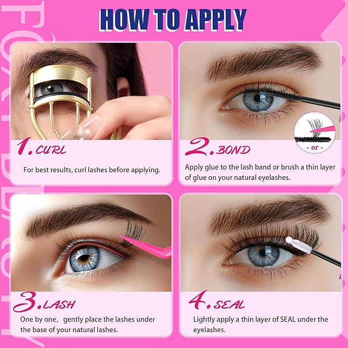 Lash Clusters Kit Lashes Fluffy Lash clusters Thick Lash Extension Kit D Curl DIY False Eyelashes with Bond and Remover 60D 120D