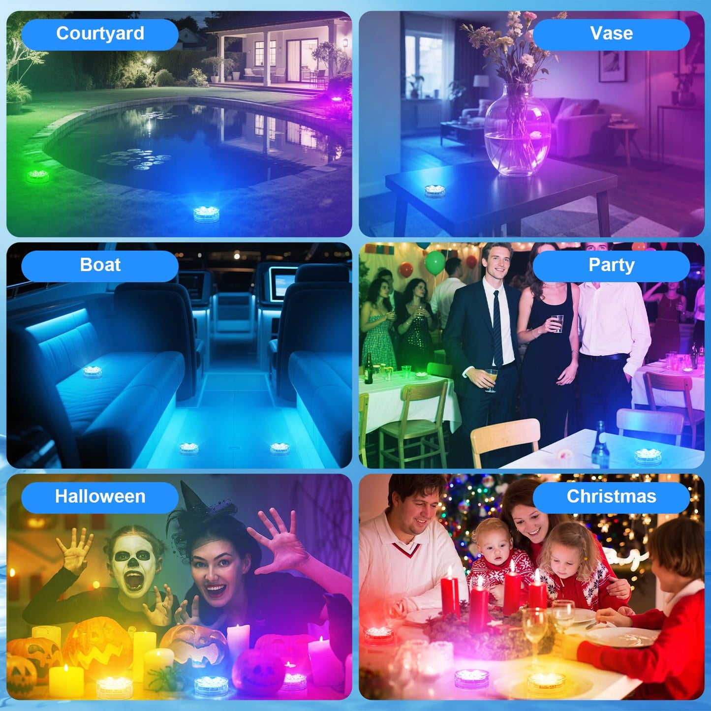 Creatrek Pool Lights with Remote, 10 Color Changing Pool Lights for Above Ground Pools, Battery Operated Submersible LED Lights for Pond, Bathtub, Hot Tub, Party, 4 Pack