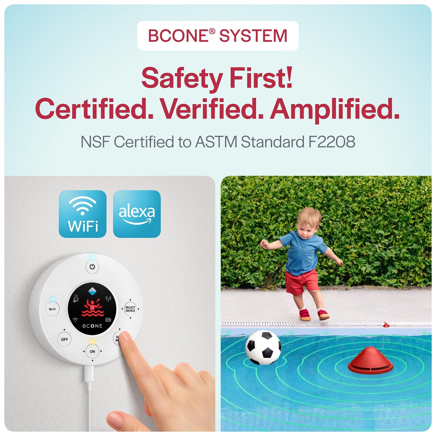 BCONE® Pool Alarm by Lifebuoy® | ASTM F2208 Certified | Floating Safety Device with App Alerts + Alexa Voice Control | 2.4GHz Wi-Fi | for Inground & Above-Ground Pools