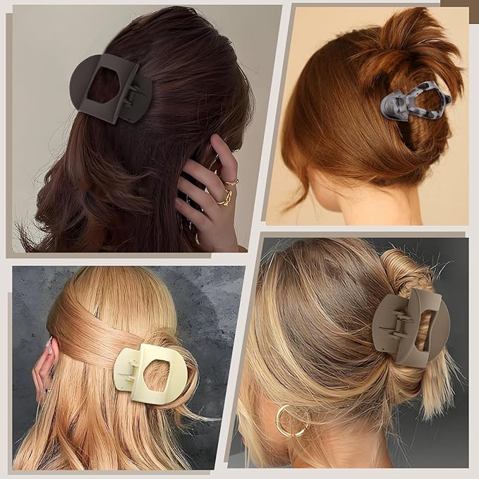 8 Pcs Flat Hair Clips for Women, 2 Styles French Flat Claw Clips for Women, Large Strong Hold Lay Down Claw Clips for Thick Thin Hair(Tortoiseshell)