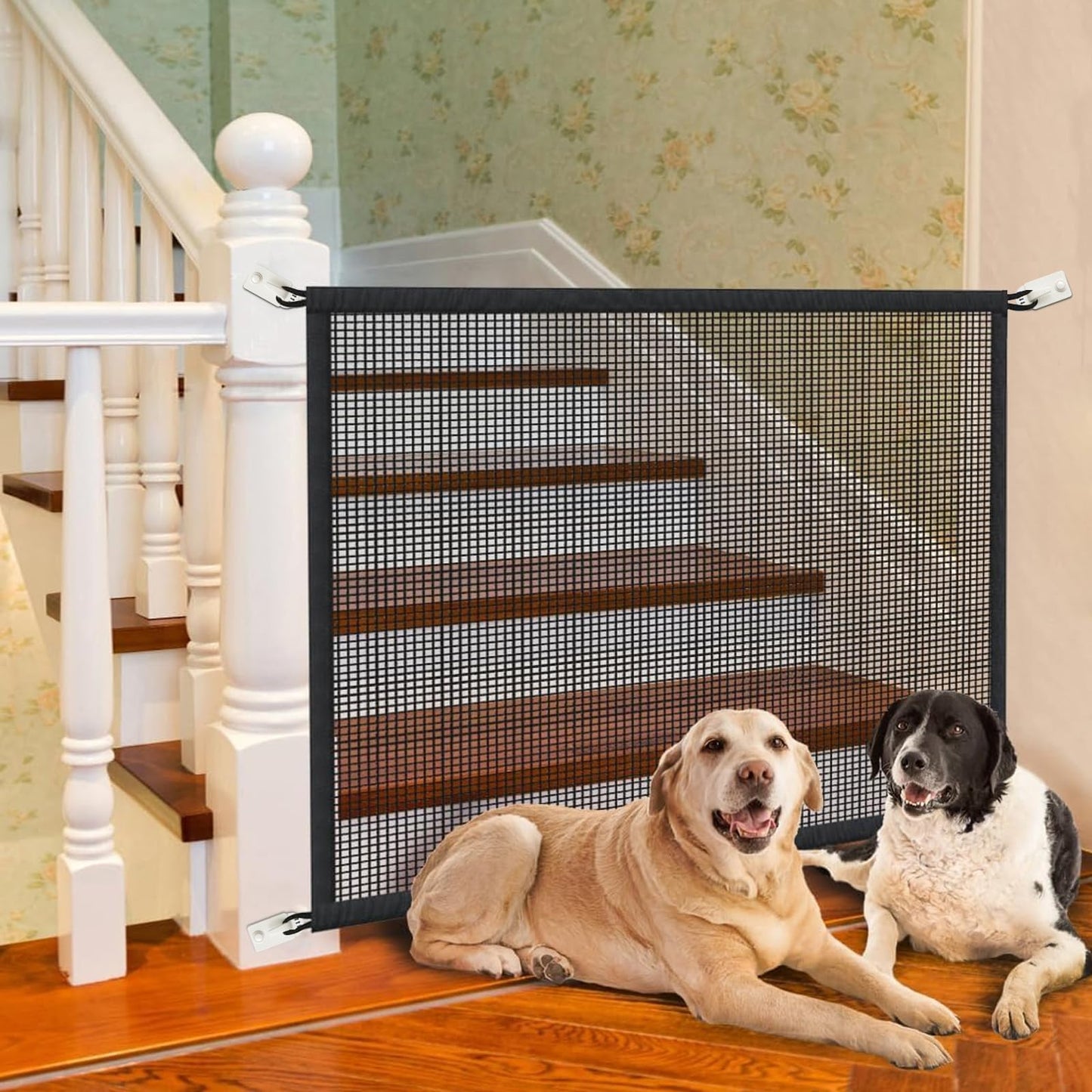 Dog Gate for Stairs Pet Gates for The House: Dogs Screen Mesh Gate for Doorways Stairways Indoor 29 inch Tall, 50 inch Wide Fits 44-47 inch Openings