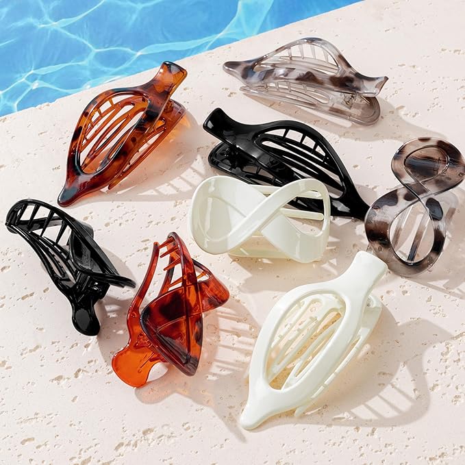 8 Pcs French Flat Hair Clips for Women Tortoise Claw Clips for Thick & Thin Hair No-Slip Hair Claw Strong Hold Styling Barrettes Accessories