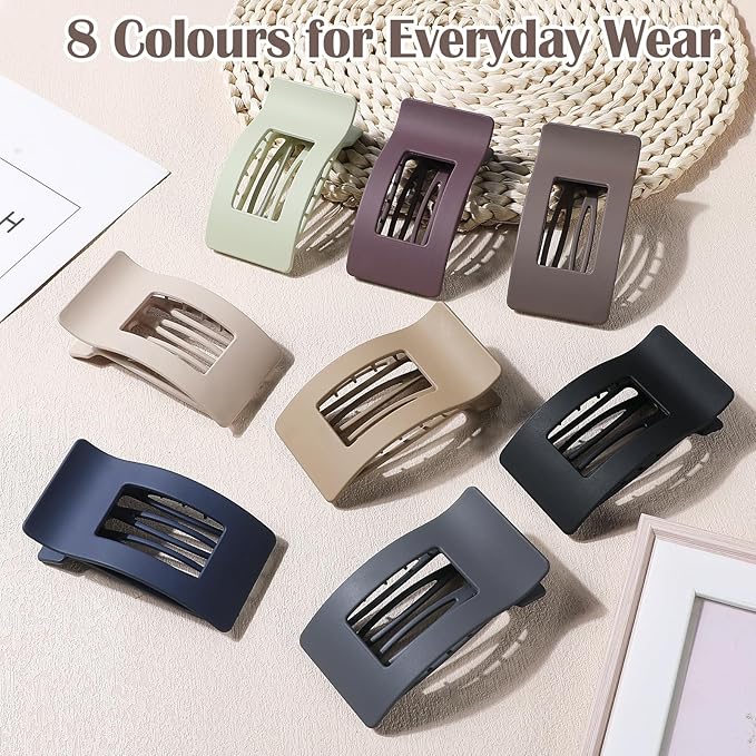 8 Pcs Large Flat Hair Clips for Women, Non-slip Big Square Matte Hair Claw Clips