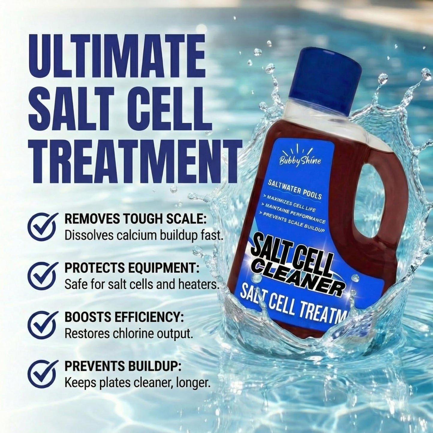 Salt Cell Cleaner for Pool, Pool Salt Cell Cleaner for Saltwater Pools, Salt Generator Cell Cleaner Solution, Helps Reduce Scale Buildup, 3 L (101.5 fl oz) - BubbyShine