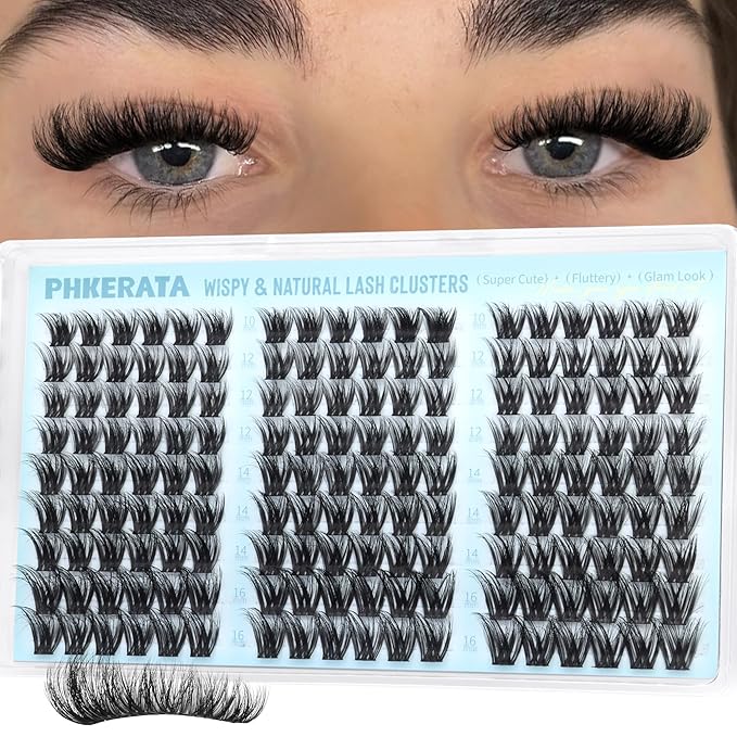PHKERATA Fluffy Lash Clusters Wispy Eyelash Clusters, Volume Cluster Eyelash Extensions, DIY Individual Lashes with Soft Thin Band for Natural Look 162Pcs, 10-16mm
