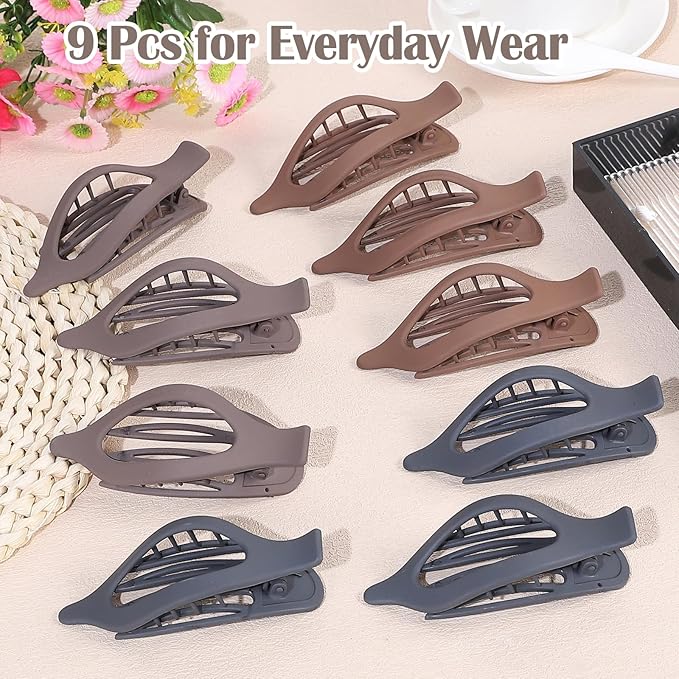 9 Pack Flat Hair Clips for Women, Matte Claw Clips for Thick & Thin Hair, Suitable for Drivingï¼ÂTaupe,Gray,Brown)