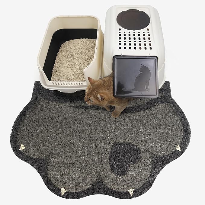 Cute Cat Litter Mat 35”x24”, Litter Box Mat, Litter Trapping Mat, Soft on Kitty Paws, Easy Clean, Anti Slip, Pet Accessories, Door Floor mats - TigerSpot Blackpaw90*60
