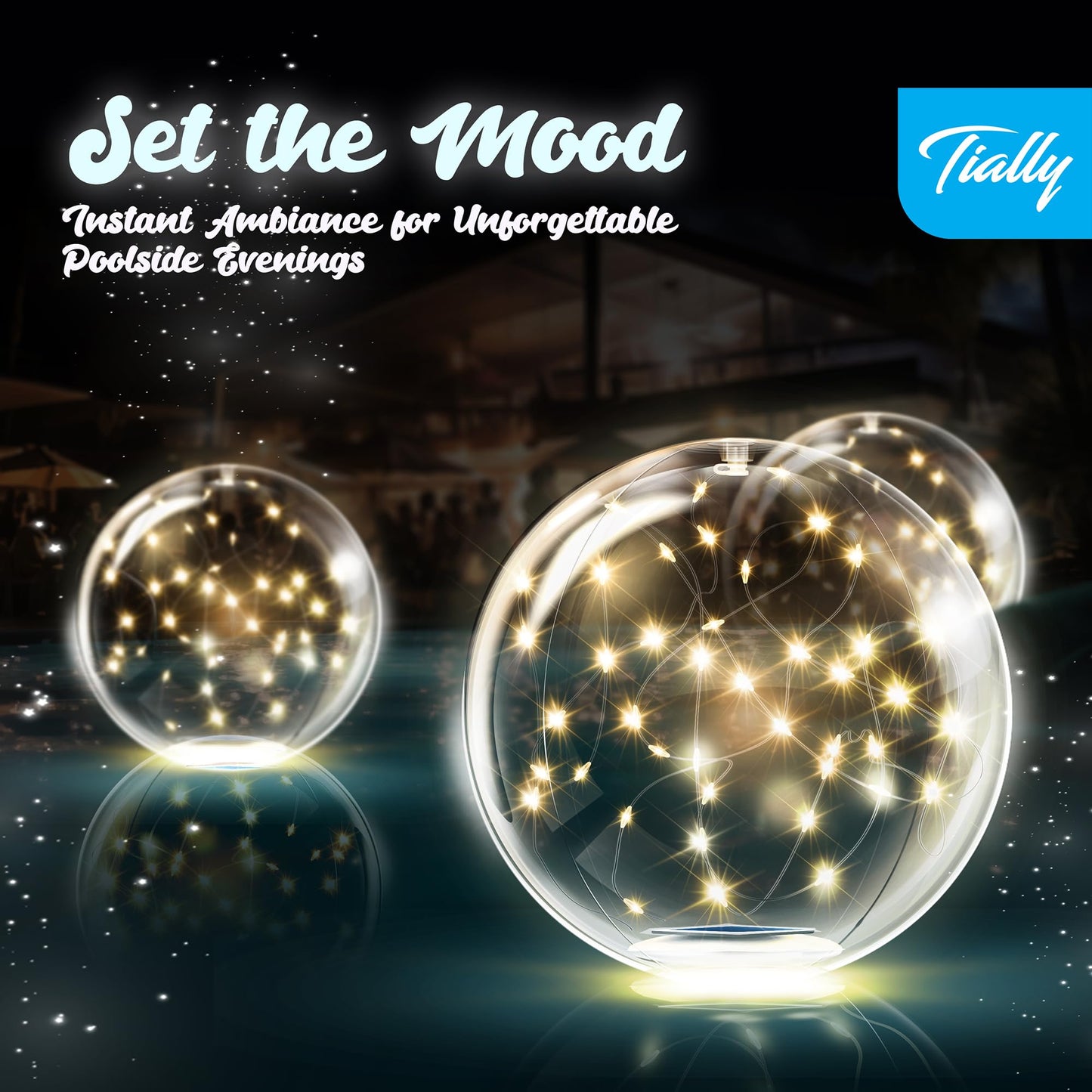 TIALLY Fairy Floating Pool Lights Solar Powered - 14" Inflatable Waterproof Led Glow Balls, Floating Light Up Balls for Swimming Pool Party Decorations, Cool Outdoor Decor (2 Pack)