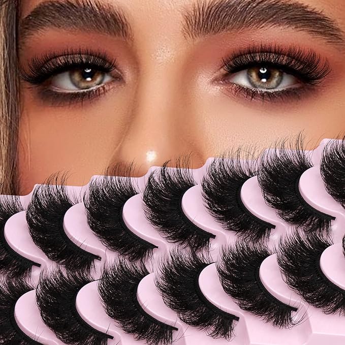 Mink Lashes Thick Eyelashes Flutter Volume False Eyelashes 20MM Long Fake Eyelashes Dramatic Full 5D Faux Mink Eyelashes Big Eye Lashes 7 Pairs ALICROWN