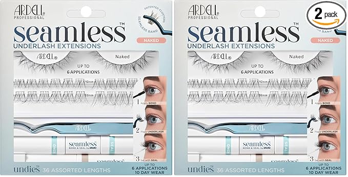 Ardell Seamless Under DIY Lash Extensions Kit Naked Style - Natural Lash Clusters Kit Wispy, Eyelash Clusters, 36 Individual Lashes, Cluster Eyelash Extensions with Bond & Seal, 2 Pack