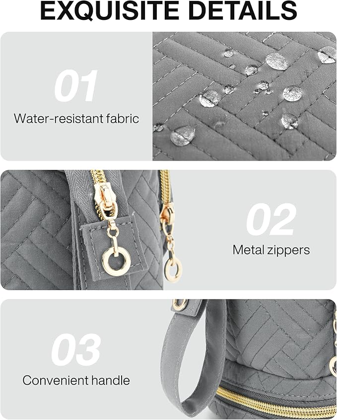 BAGSMART Travel Makeup Bag, Cosmetic Bag Make Up Organizer Case, Large Wide-open Pouch for Women Double Layers Purse for Toiletries Accessories Brushes Greey