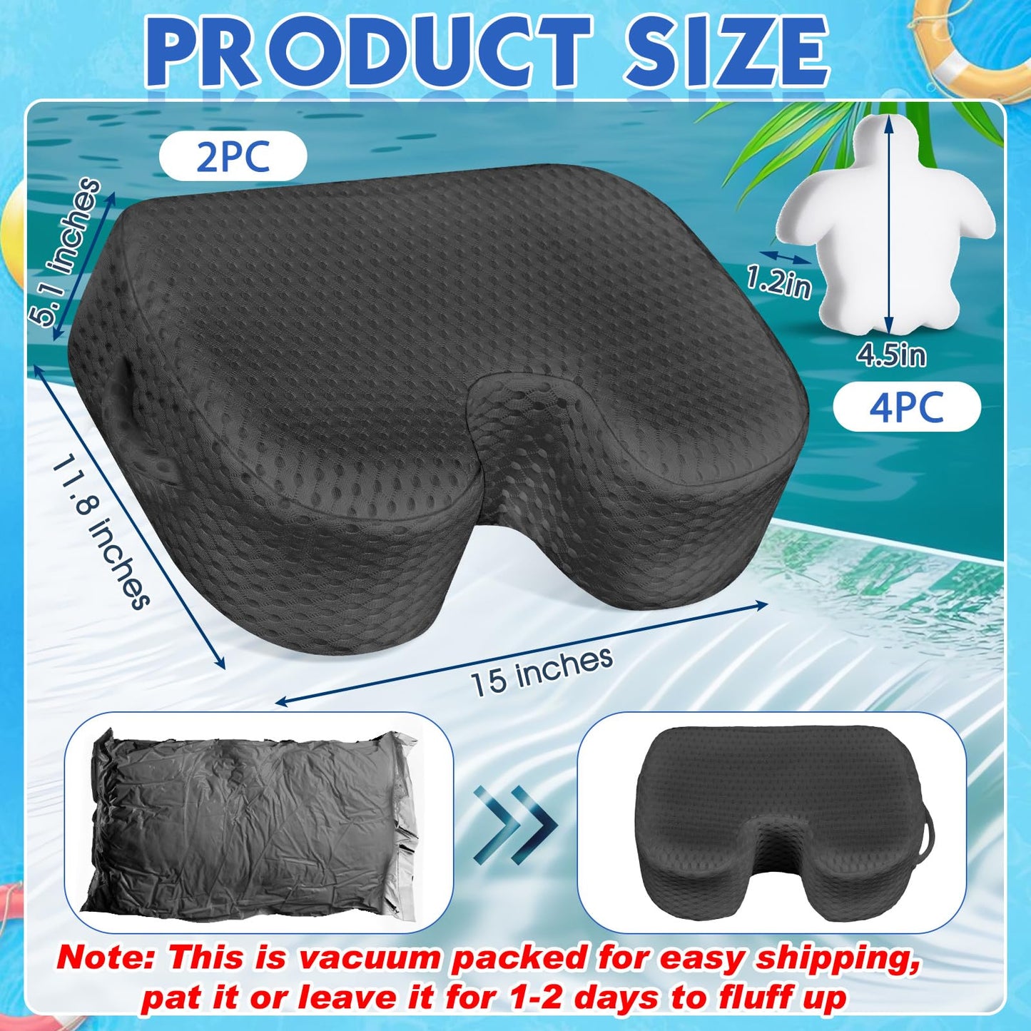Tinideya 2 Pcs Hot Tub Booster Seat for Adults with Suction Cups and 4 Pcs Hot Tub Sponge Air Mesh Portable 15 x 12 x 5 Inch Seats Washable Inflatable Accessories for Spa Cushion(Grey)
