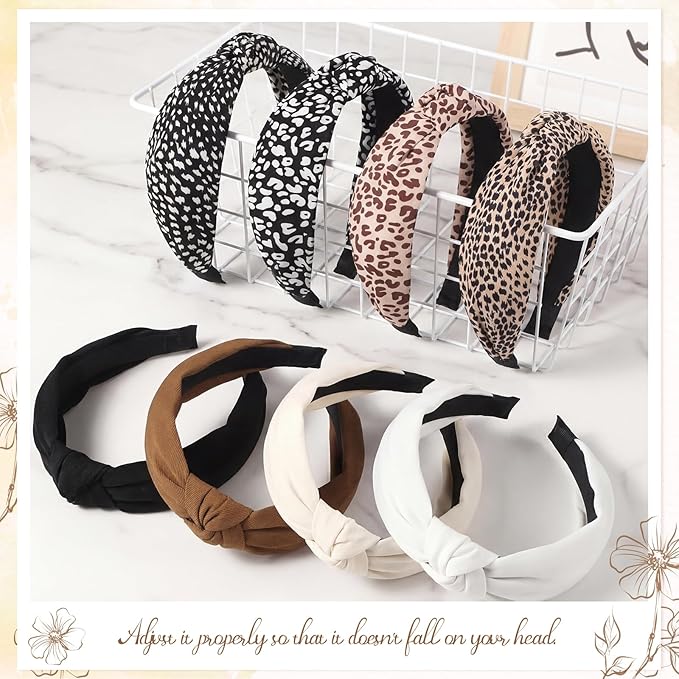 obeoby 8Pcs Fashion Leopard Headbands, Mother's Day Gift for Grandmother Knotted Headbands for Hold Hair