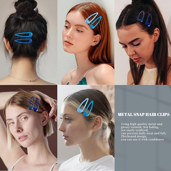 20 PCS Metal Snap Hair Clips Water Drop No Slip Barrettes for Women Bright Small Hair Clips For Thick And Thin Fine Hair,Multiple Blue,1.97 x 0.5 In.
