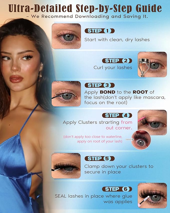 Goddvenus Fluffy Wispy Lash Clusters Kit Natural Eyelashes Clusters D Curl Cluster Eyelash Extensions Lightweight Individual Lashes DIY Eyelash Extension Kit with Waterproof Lash Cluster Glue