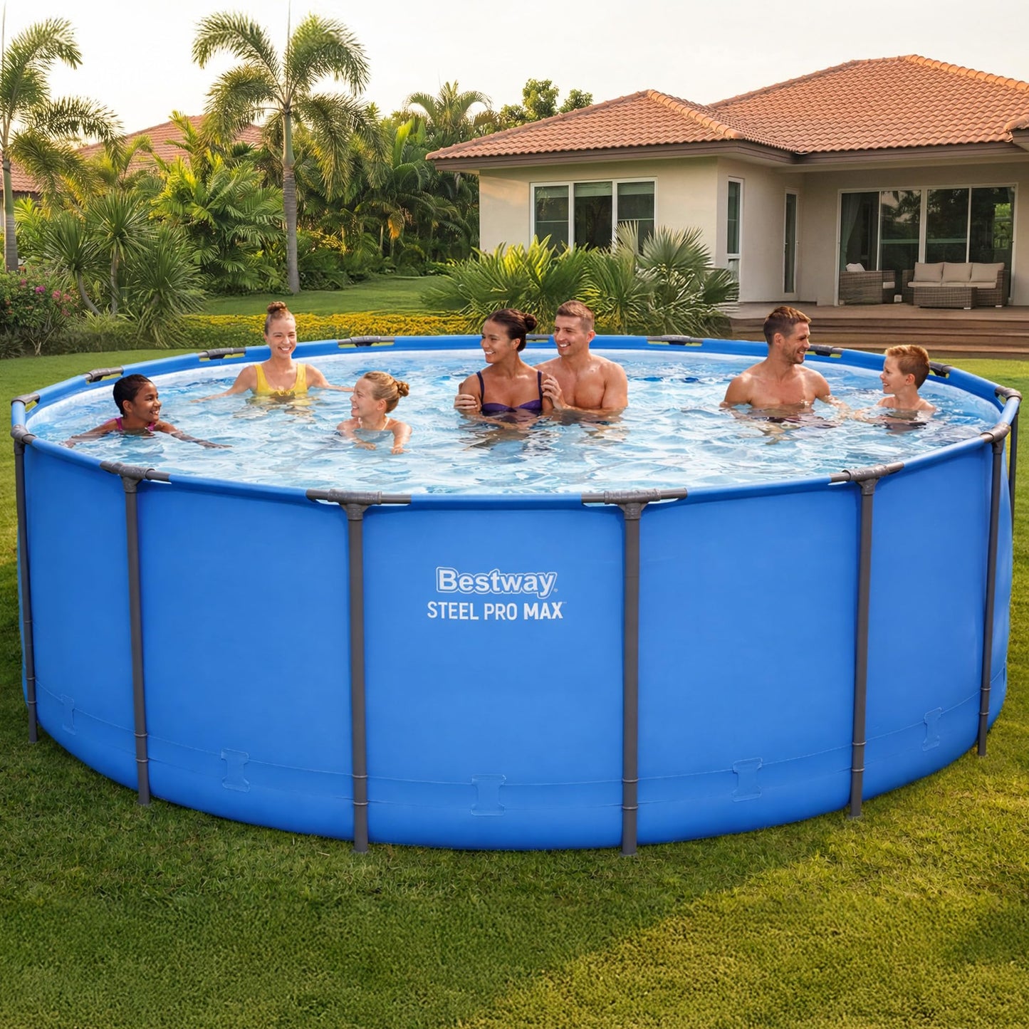 Bestway Steel Pro MAX 15’ x 48" Above Ground Pool, Round Metal Frame Outdoor Swimming Pool for Backyard, Blue, Pool ONLY