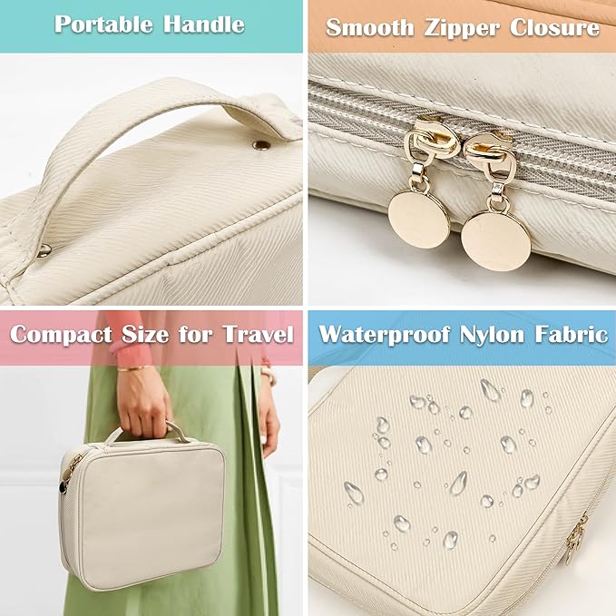 Travel Jewelry Organizer Case,Jewelry Bags Jewelry Storage Book Binder with Clear Zipper Velvet Pouch for Traveling,Earrings, Rings, Necklace, Bracelet (White)