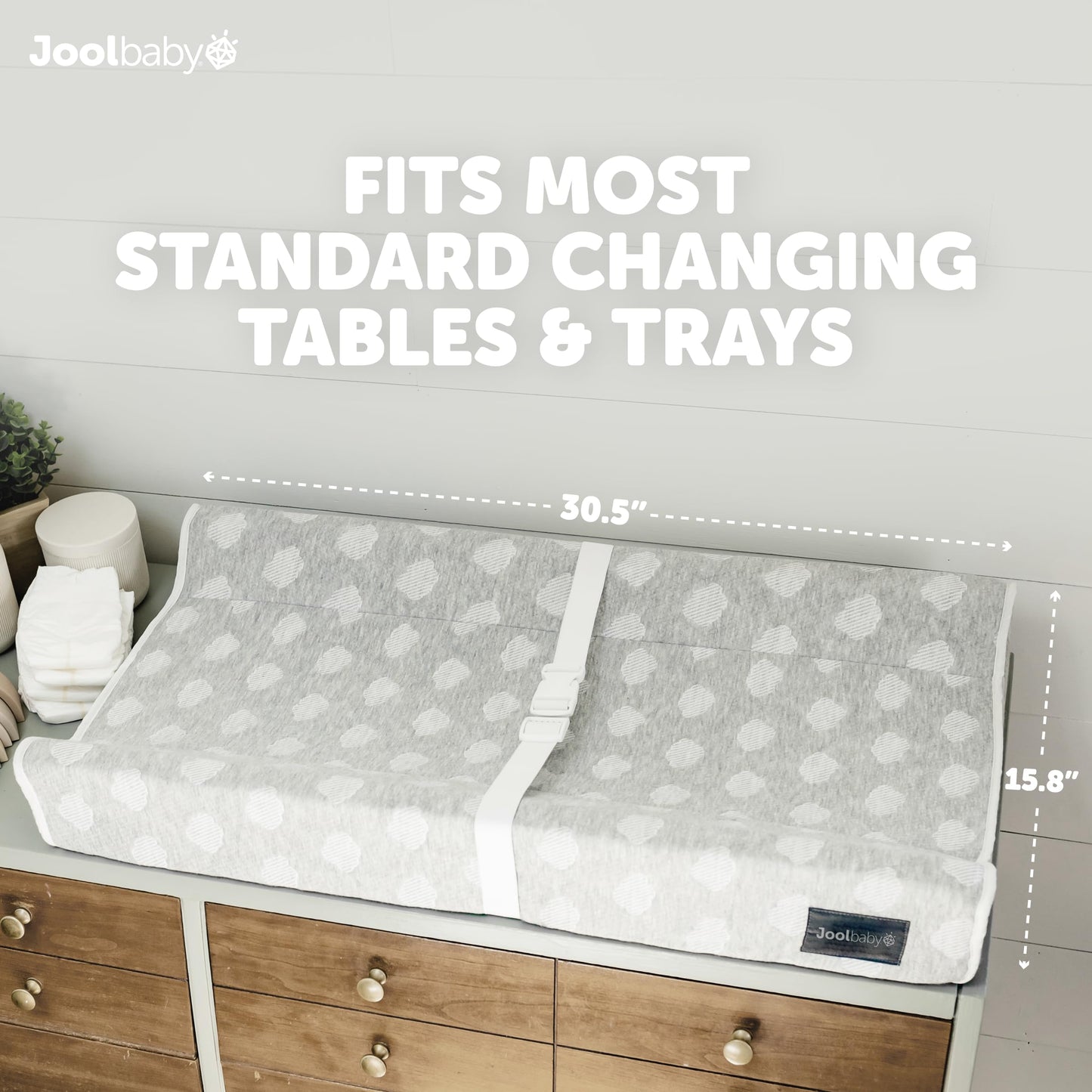 Jool Baby Serenity Soft Changing Pad + Washable Cover, Non-Slip - Fits Standard Changing Tables & Dressers (Cloud Pattern, Gray)