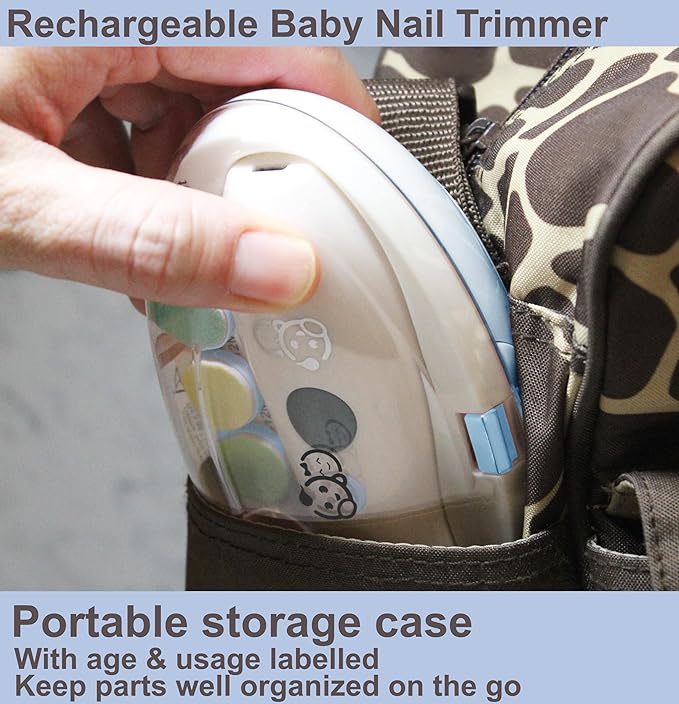 Royal Angels Rechargeable 22 in 1 Baby Nail Trimmer with LCD Display, Labeled Case, 13 Extra Pads, 4 Speed Settings, Safe Quiet LED Light Electric Baby Nail File Kit for Newborns Toddlers (WhiteBlue)